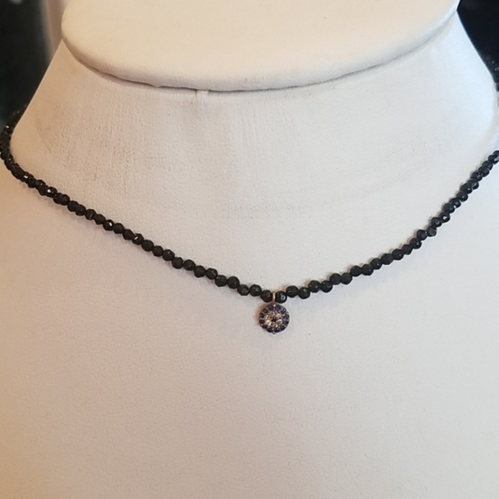 Black beads Evil Eye Choker Necklace 15 to 17"
